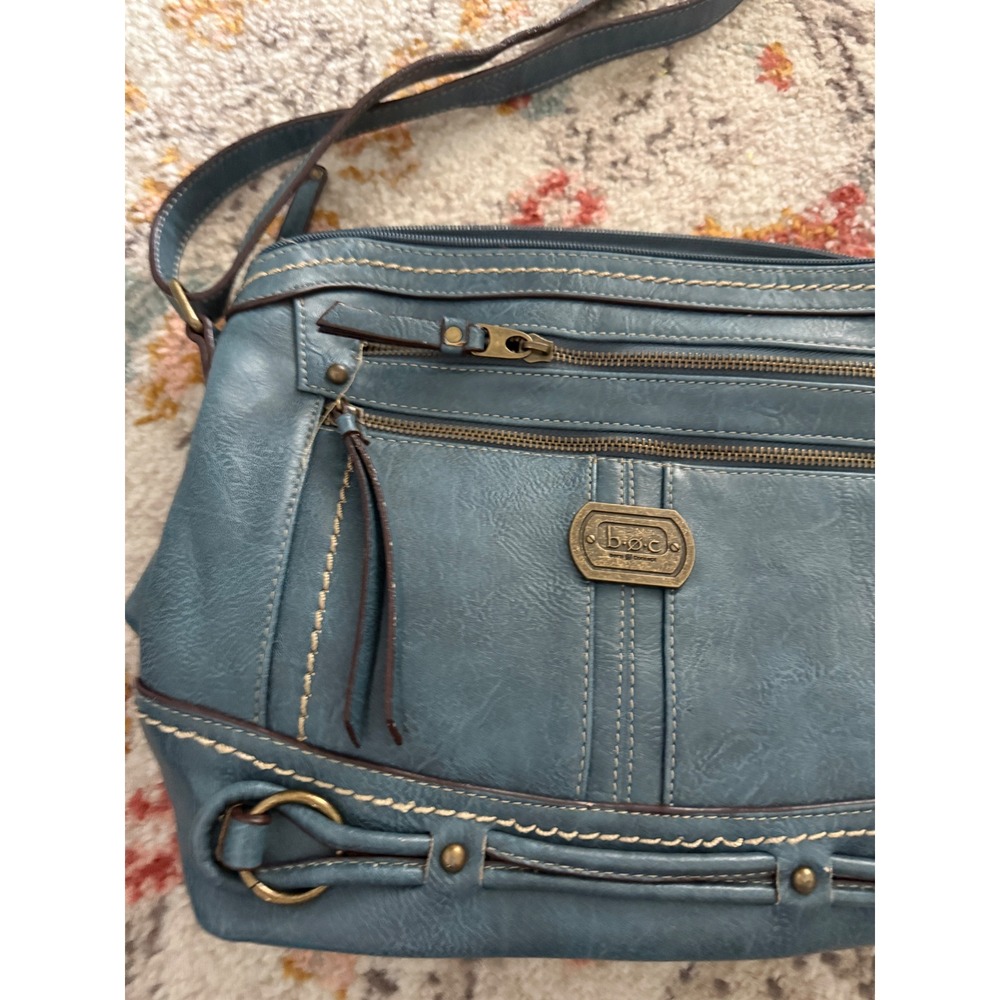 b.o.c. Born Concept Blue Leather Multi Pocket Crossbody Bag Antique Brass